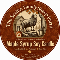 Maple Syrup Soy Candle label artwork, The Scalise Family Sheep Farm