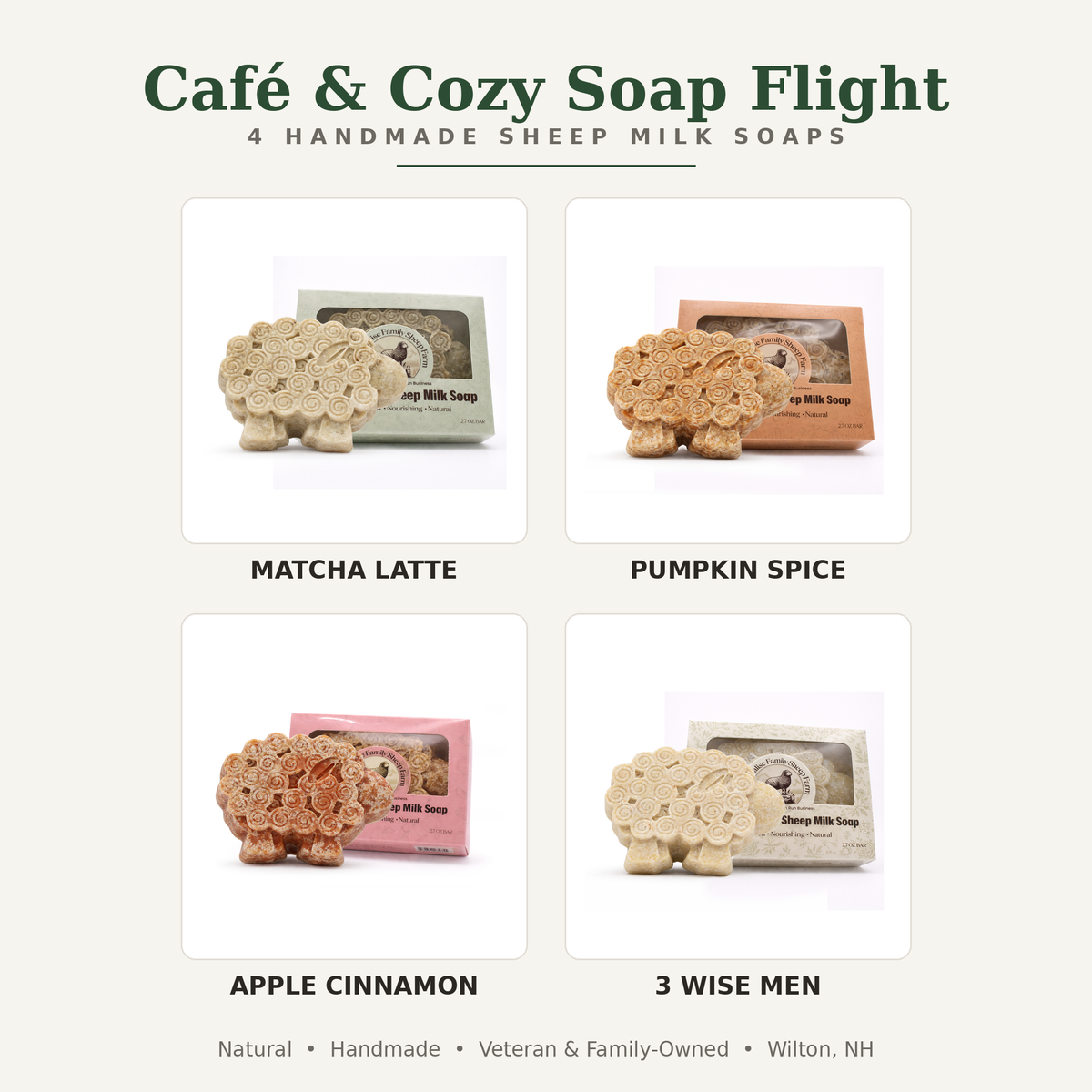 Café & Cozy Soap Flight — 4 Handmade Sheep Milk Soaps