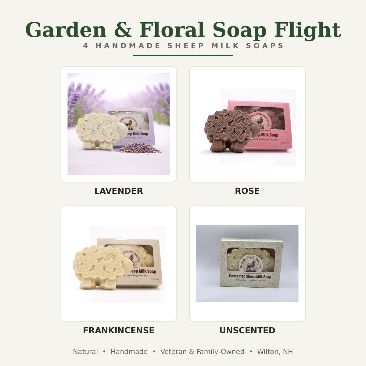 Garden & Floral Soap Flight — 4 Handmade Sheep Milk Soaps