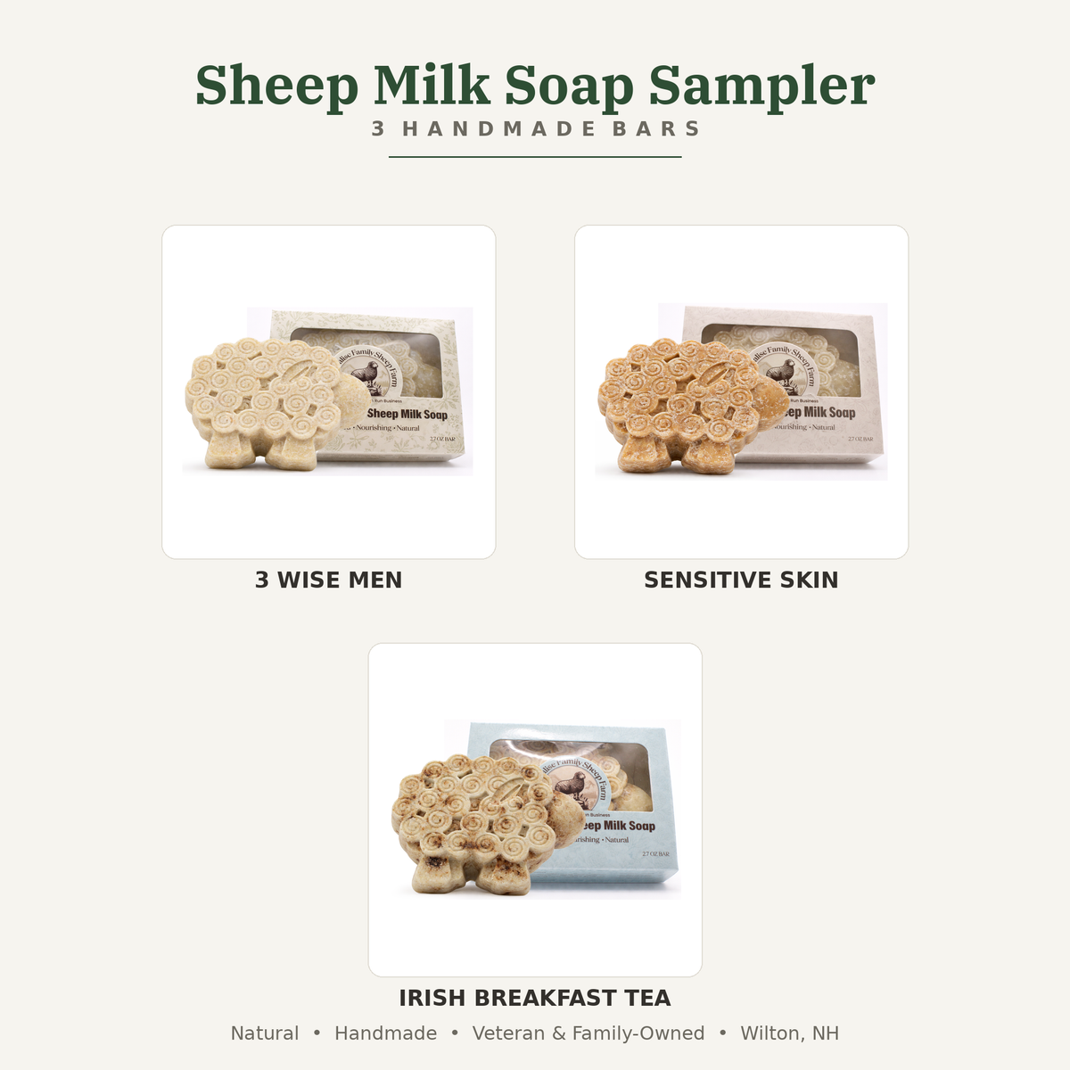 Sheep Milk Soap Sampler — 3 Handmade Bars